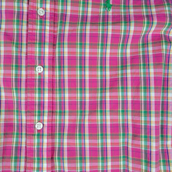 Ralph Lauren Mens Custom Fit Plaid Button Down Shirt Pink Green Cotton Medium - Picture 2 of 16